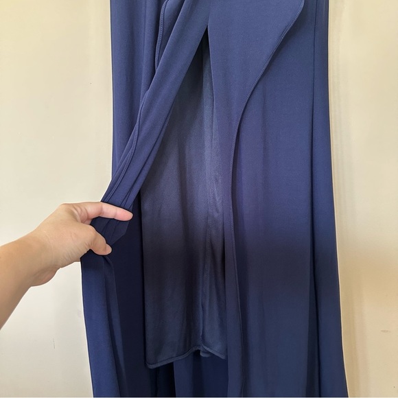 Betsy & Adam Elle Women 8 Long Sleeve Maxi Dress Gown Navy Blue Side Slit Ruffle - Picture 12 of 12